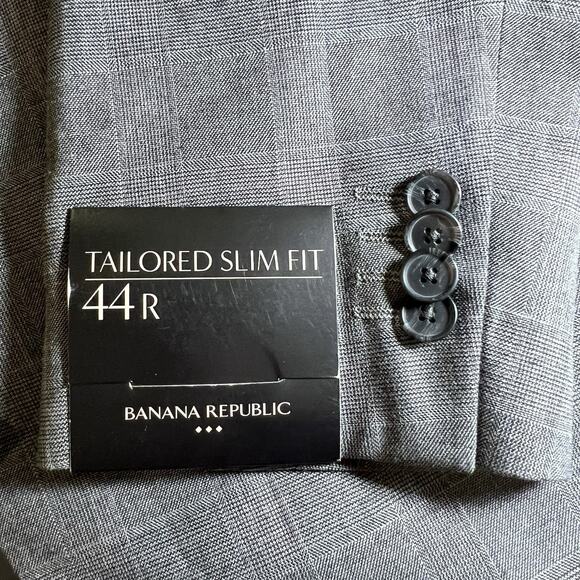 Banana Republic Men’s‎ Tailored Slim Fit Gray Plaid Suit Jacket Size 44R - Picture 4 of 9